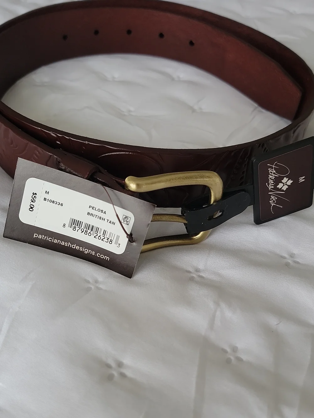 Patricia Nash British Tan Leather Belt NWT with Embossed Detail, Size M